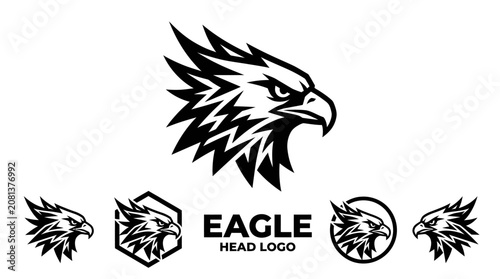 Large eagle head profile logo with secondary icons.