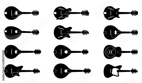 Tableau sur toile Mandolin Silhouette Collection Flat Vector Set with Traditional and Modern Strin