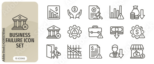 Foto Business failure icon set, financial crisis, bankruptcy, economic recession, mar