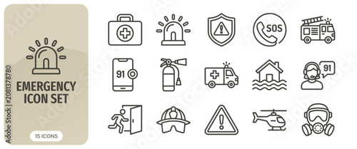 Bild auf Leinwand Emergency icon set, thin line style, vector illustration set of 15 emergency and