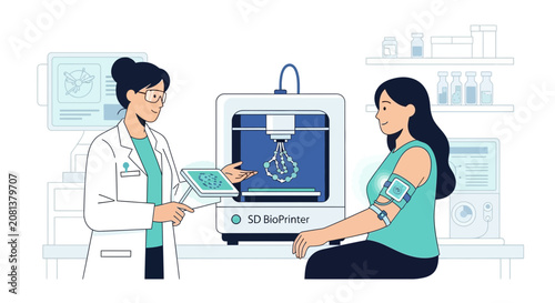 Biomedical 3D Printer Creating Medical Device for Patient with Doctor
