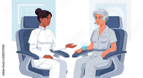 Doctor Consulting Patient In Futuristic Medical Room With Technology