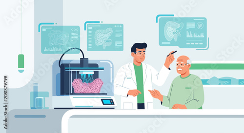Doctor discusses 3D printed organ with elderly patient, future medicine