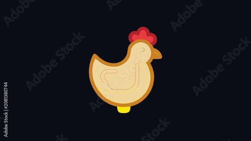 Chicken icon with thick outline on a black background