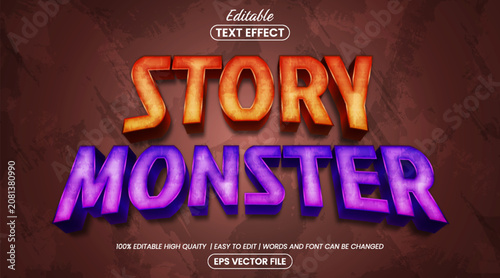 3D Editable Cartoon Story Monster Text Effect Template for Kids and Halloween