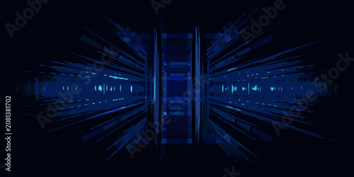 Konstfotografi digital tunnel perspective in dark blue vector view art abstract design geometri