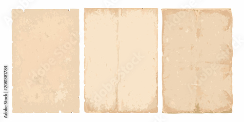 Obraz na plátne three vertical sheets of old beige manuscript paper on transparent background vi