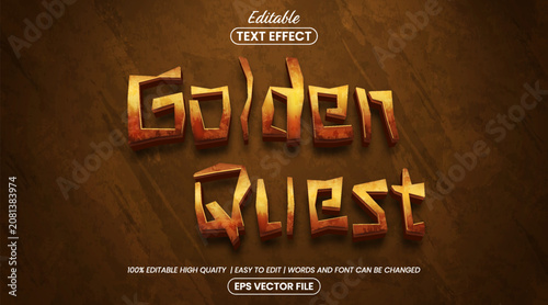 Editable 3D Golden Quest Text Effect Template with Adventure Gaming Typography