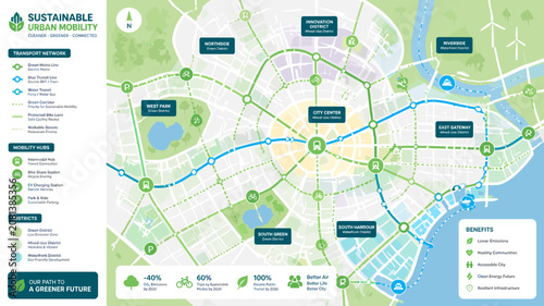 Fotografie Sustainable Urban Mobility Plan: A Vision for Greener, Connected Cities with Enhanced Public Transport and Active Travel Networks