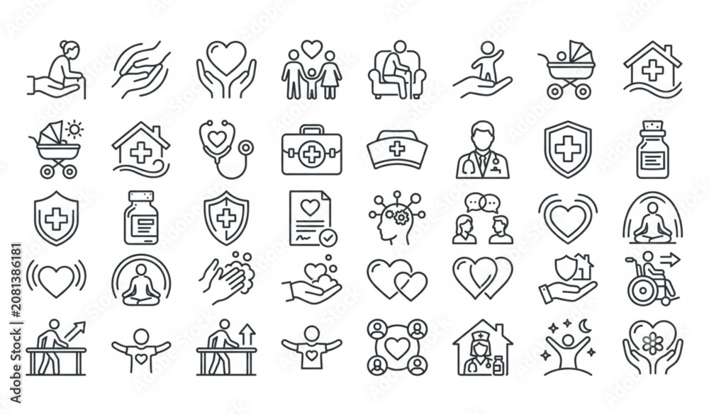 Fototapeta premium Social Media Interaction and Notification Line Icon Set