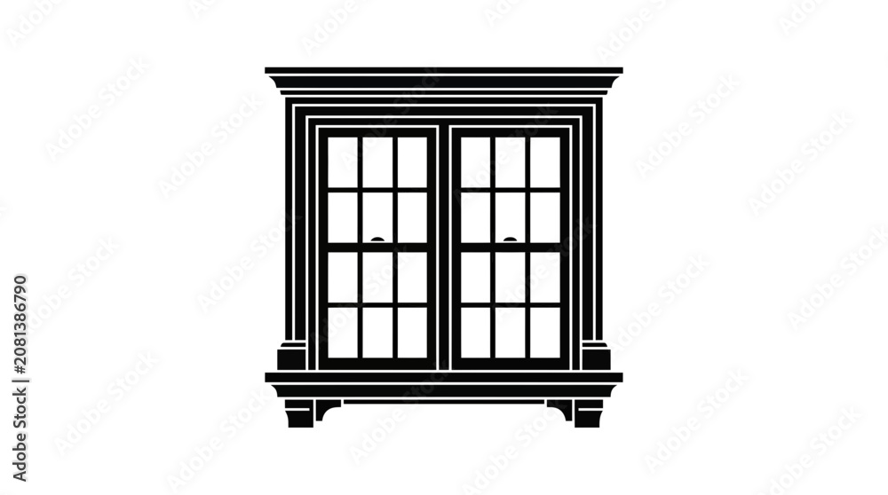 Obraz premium Classic Double Hung Window Silhouette - Architectural Element Vector