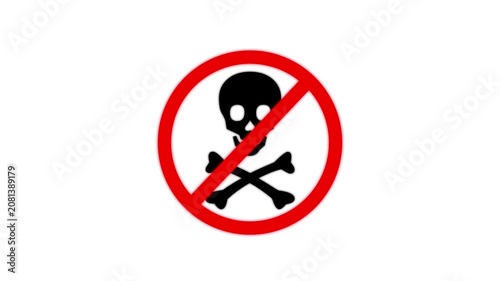 skull of caution Inside Red Prohibition Circle Dangerous or Restricted Warning Symbol, 4k video