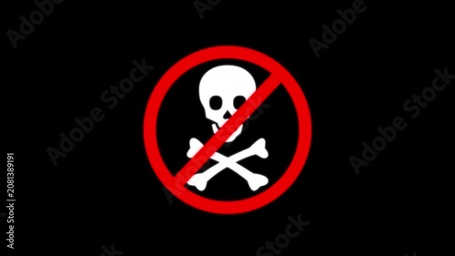 skull of caution Inside Red Prohibition Circle Dangerous or Restricted Warning Symbol, 4k video