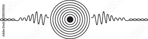 Oscilloscope patterns radiate from a central circular core to demonstrate the physical propagation of sound waves in a controlled environment while maintaining clean geometric symmetry for analysis.