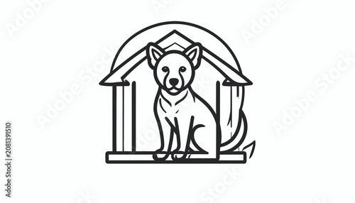 Photos Dog sitting in doghouse outdoors.