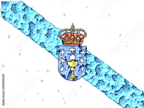 Galicia Flag with Riddled Grunge Texture - Digital Illustration