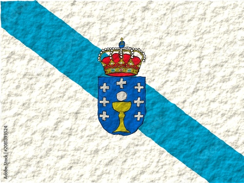 Galicia Flag with Rough Paper Texture - Digital Illustration