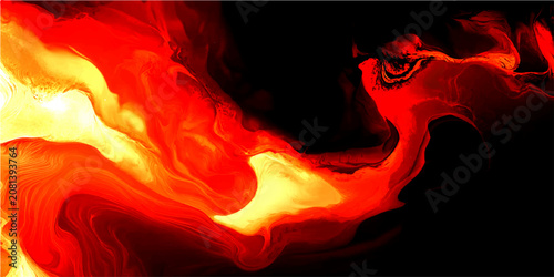 Bild auf Leinwand Abstract fiery swirls of vibrant orange, yellow, and red blaze against a stark b