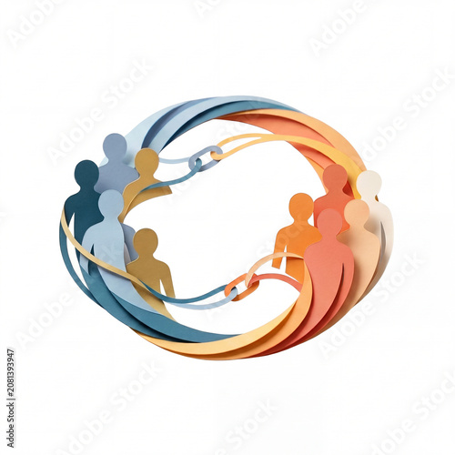 Paper Cut Human Connection and Friendship Concept with Chain Link, International Friendship Day Illustration Isolated on White