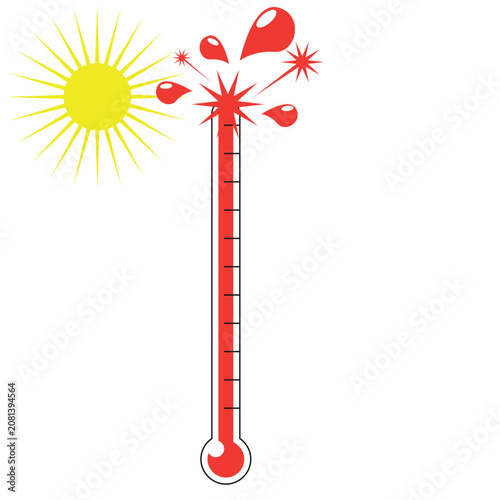 Hot sun and bursting weather thermometer graphic for climate change design