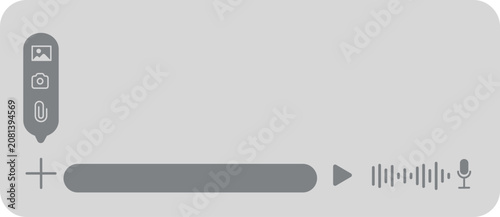 Audio voice message interface template for messaging apps, digital communication widget with multimedia attachment options, modern user interface element for smartphone chats