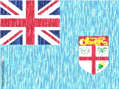 Fiji Flag with Bark Wood Texture - Digital Illustration