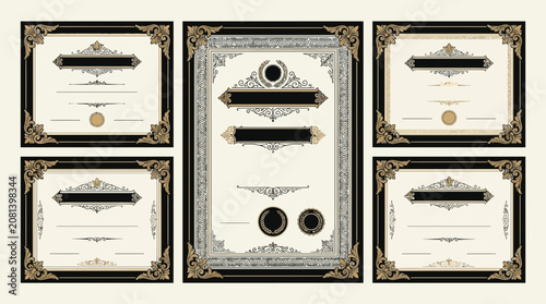 Ornate Certificate Borders and Frames - Vintage Decorative Elements Collection