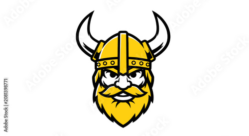 Cuadro en lienzo Bearded viking warrior head with horned helmet mascot