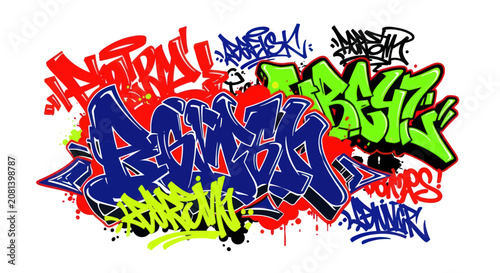 Cuadro en lienzo Vibrant urban graffiti tags and street art elements