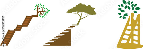 Stairway to Success Concept with Tree Growth Leadership and Goal Achievement Illustration