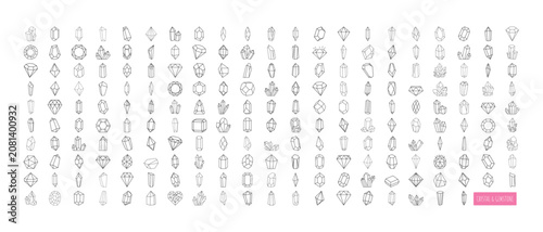Tableau sur toile Massive crystal and gemstone line art vector bundle