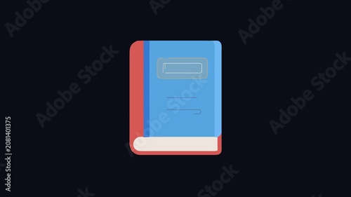 Stylized closed book illustration in blue red tones
