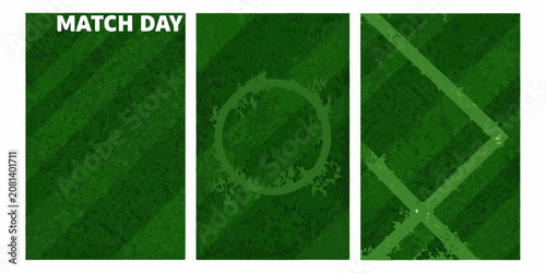 Фотография three vertical panels of a textured green football with match day text soccer ba
