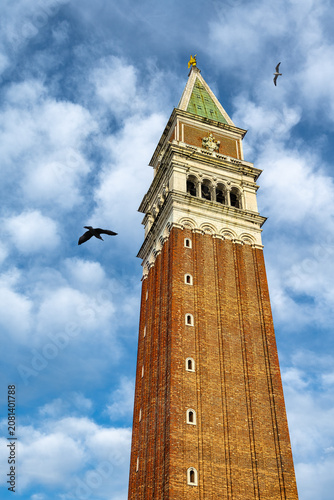 Canvas Print St Mark's belfry, Campanile di San Marco in Venice, Italy, with sky and birds in
