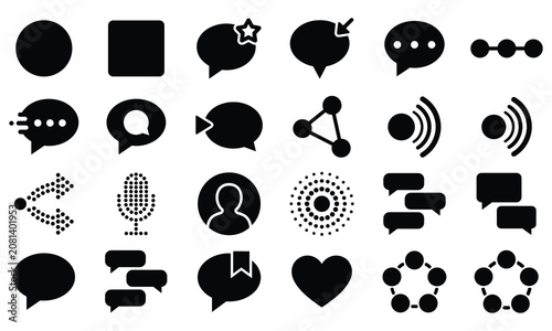 Communication and networking flat vector icons for social media interface