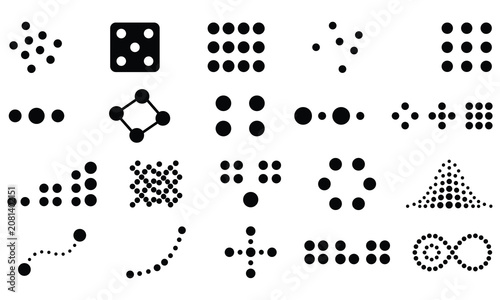 Set of abstract dotted shapes and mathematical formations for visual branding