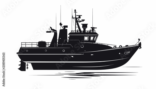 Black silhouette of a fishing boat.