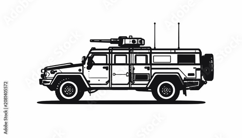 Military armored vehicle with gun turret.