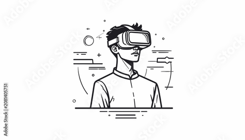 Man Wearing Virtual Reality Headset.
