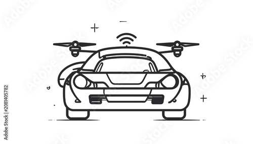 Car with drone on top view.