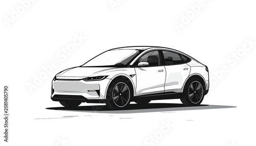 Modern Electric Car Side View.