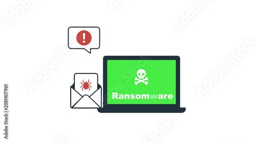 Ransomware Attack on Laptop, Warning Sign, Email Virus