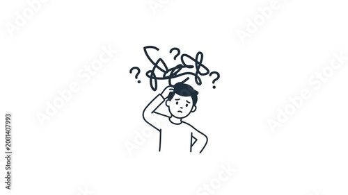 Confused Man Scratching Head with Question Marks Overhead