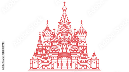 Saint Basil's Cathedral Moscow Outline Icon Red Line Art Vector