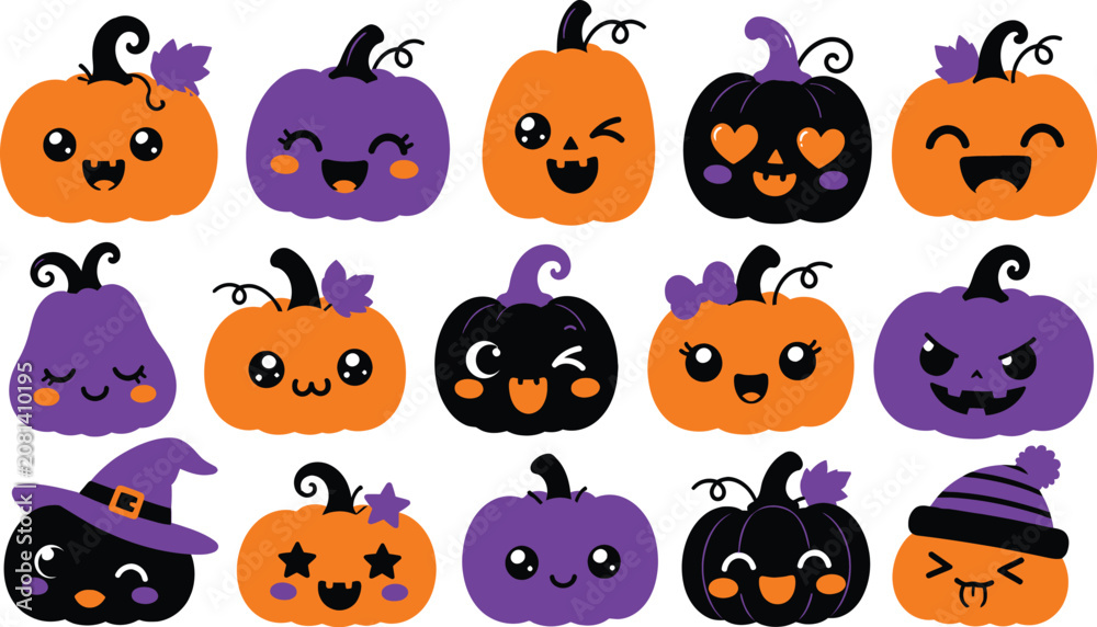 Fototapeta premium Halloween pumpkins silhouette stickers