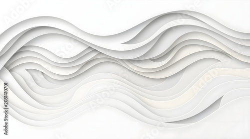 Minimalist Paper Cut Layers Creating Abstract White Curved Depth Vector Illustration.