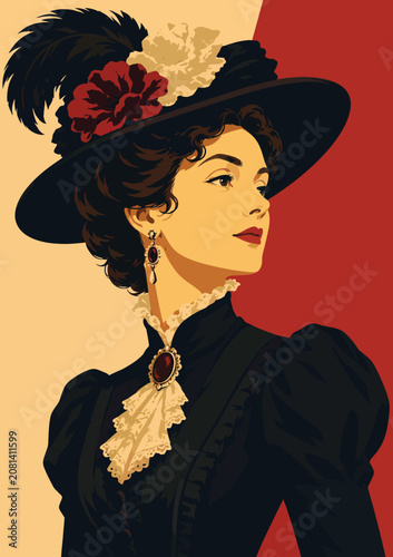 Photography 093-24-Victorian woman portrait in vintage fashion with ornate hat, lace ruffles