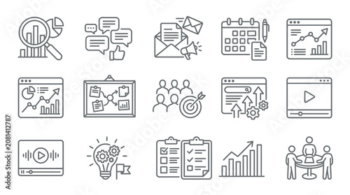 Canvastavla Elegant Monochrome Icons Set Featuring Business Analytics Communication Marketin