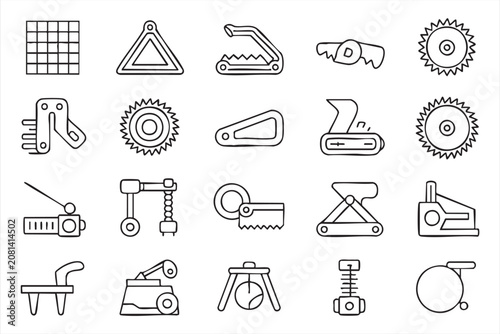 Bild auf Leinwand Mechanical Clamp Line Icon Set Featuring Industrial Tools and Ratchet Mechanisms