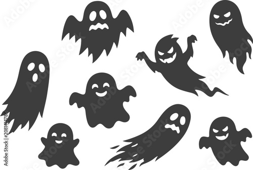Fotografie Set of scary ghosts silhouettes for halloween design